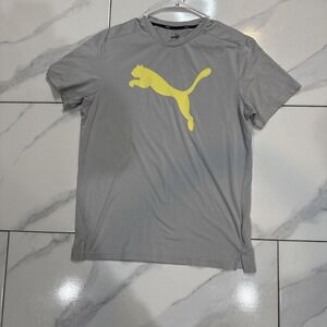 PUMA Drifit  short sleeve t-shirt Size Large Grey Big Yellow Puma Logo